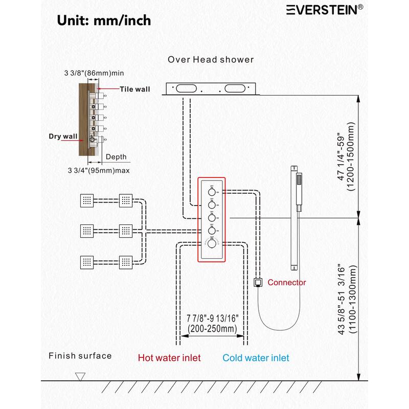64 Color LED Mood Lighting Thermostatic Shower System with Slide Bar, 23" x15" Bathroom Shower Faucet Set - 22"x15"