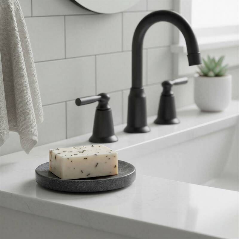 Marble Round Soapdish - 5.0"L x 5.0"W x 1.0"H - Gray