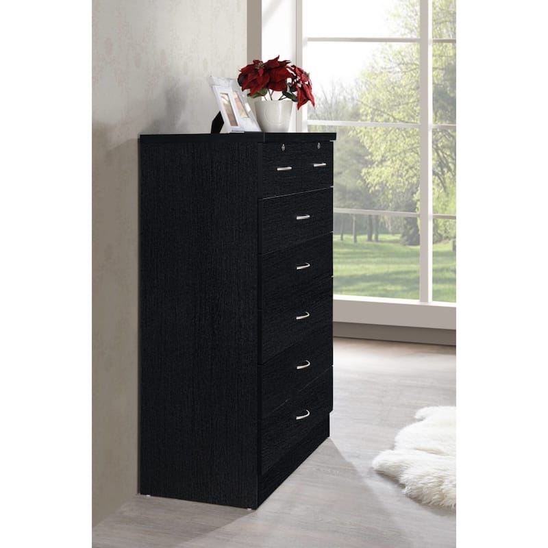48" Black and Silver Rectangular 7-Drawer Chest with Locks
