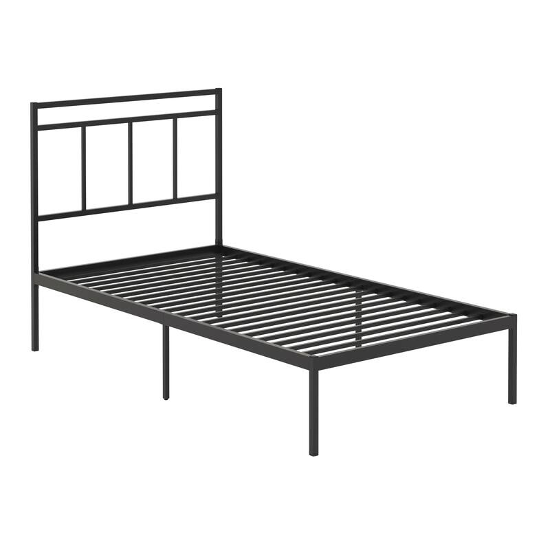 Metal Platform Bed With Headboard, Black - Twin