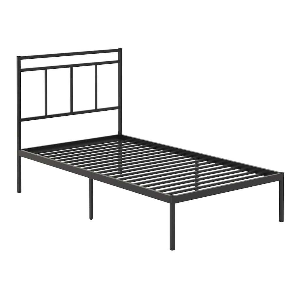 Sleek Black Twin Platform Bed with Headboard and Storage