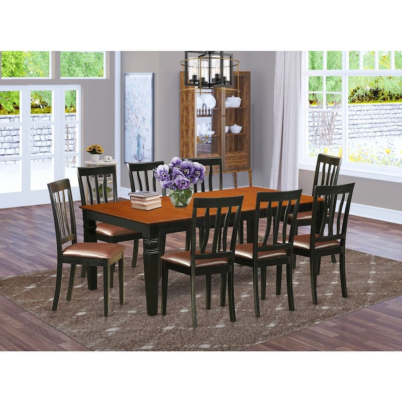 Formal Dining Room Set - 9 Piece Table & Chair Set - Black Finish - Extension Leaf Table