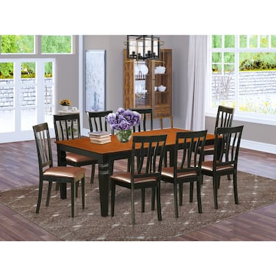 Formal Dining Room Set - 9 Piece Table & Chair Set - Black Finish - Extension Leaf Table