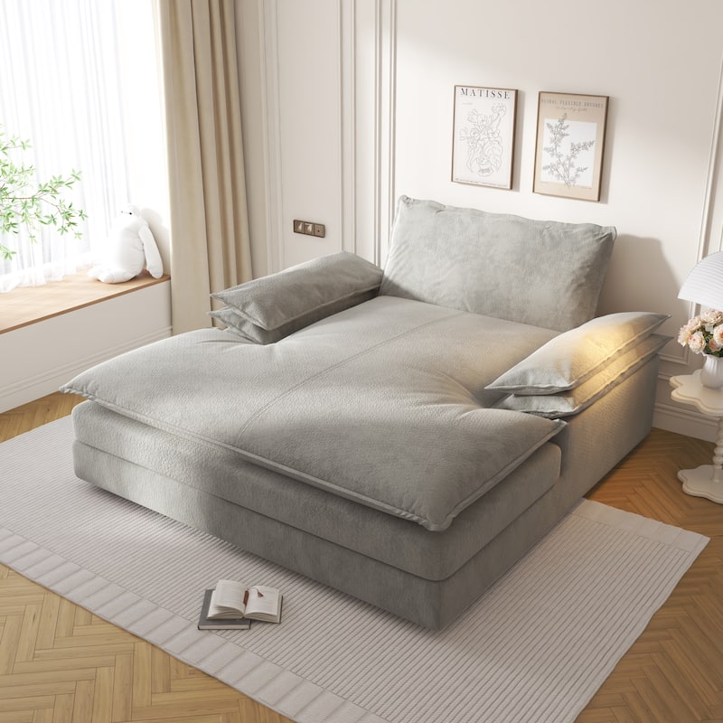 Oversized Double Chaise Lounge Chair, Upholstered Chenille Reading Chair with Large Pillows & Wide Armrests - Grey