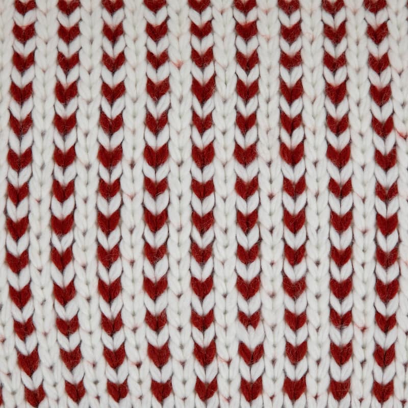 19.5" White and Red Knitted Rectangular Throw Pillow with Pom Poms