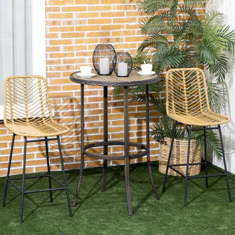 Rattan Bar Stools Set of 2, Wicker Counter Height Barstools with Steel Legs and Footrest for Dining Room, Kitchen, Pub, Yellow