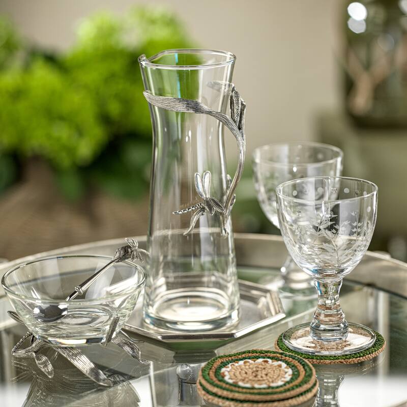 Dragonfly on Stalk Pewter & Glass Pitcher