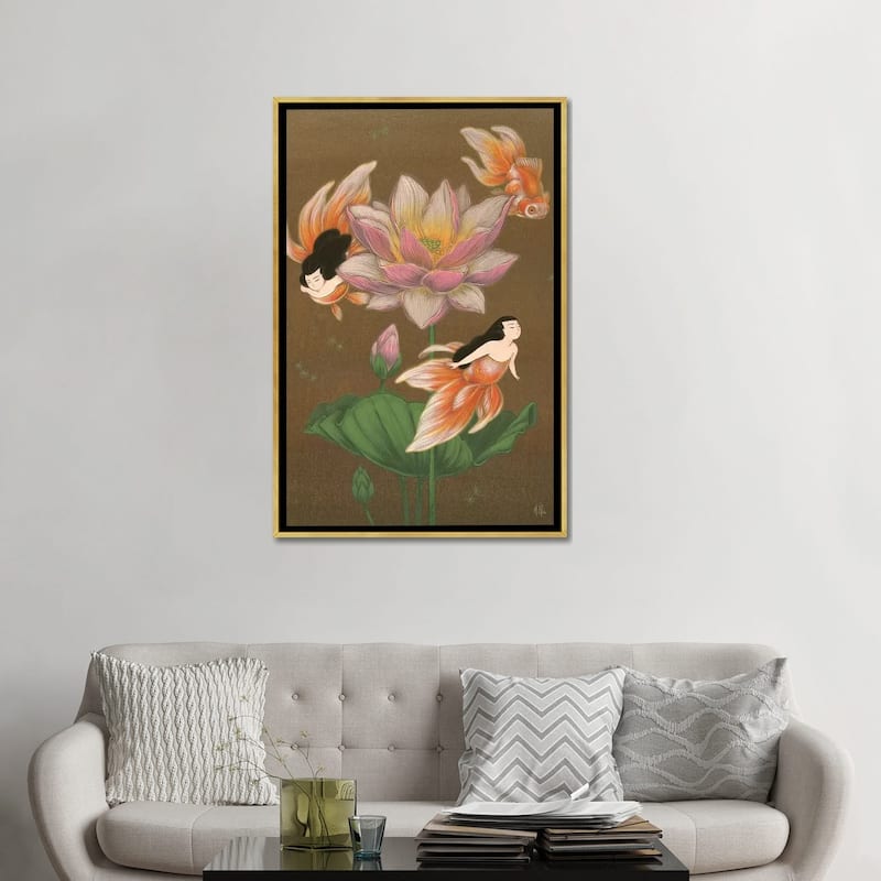 iCanvas "Goldfish Mermaids - Summer Lotus" by Martin Hsu Framed