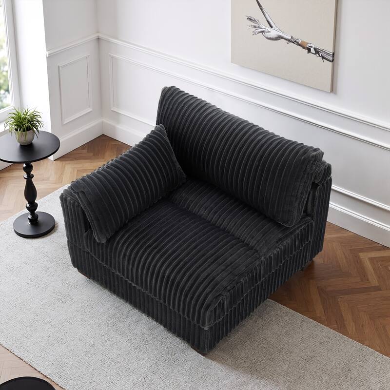 40"W Plush Corduroy Corner Accent Chair Sectional Module with Pillow