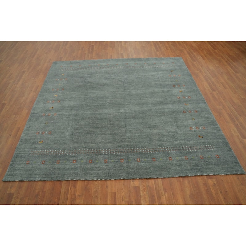 Hand Knotted Oriental 100% Wool Carpet Tribal Animal Pictorial Greys & Charcoal Gabbeh Area Rug - 8' 8'' X 8' 11''