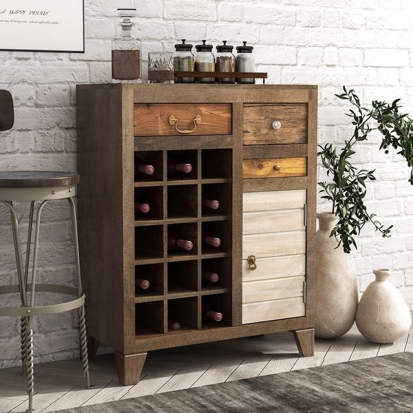 slide 1 of 8, Furniture of America Rudd Solid Wood 15-bottle Wine Bar Cabinet Multi