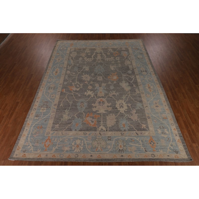 Gray Oushak Turkish Large Area Rug Hand-Knotted Wool Carpet - 10'1"x 13'8"