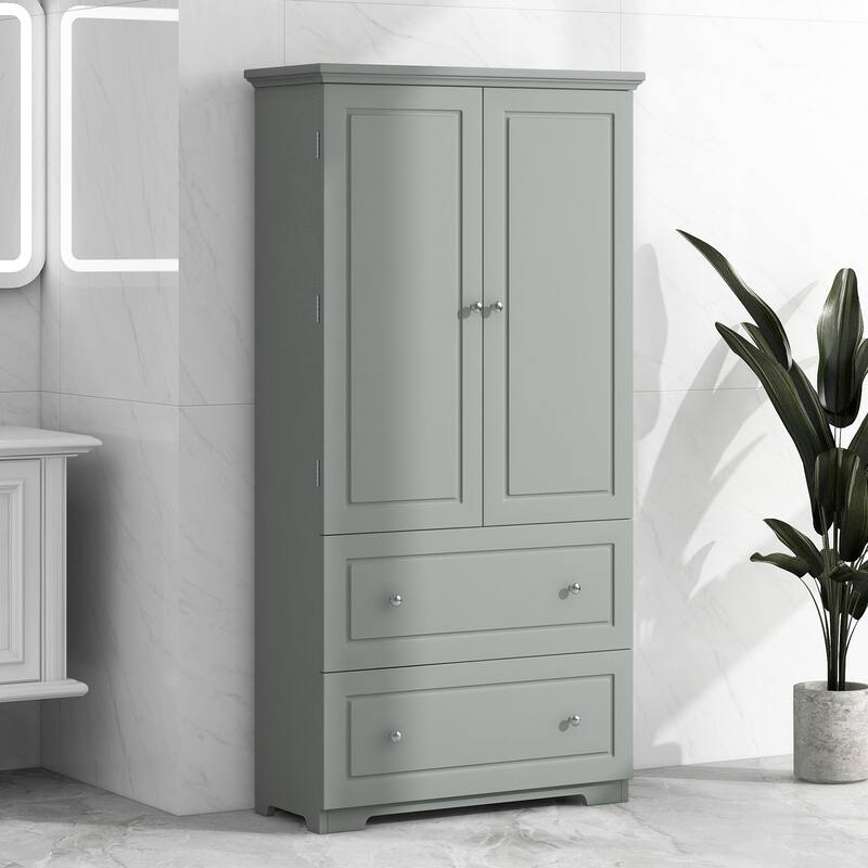 Bathroom Storage Cabinet Tall Floor Storage Cabinet with Two Doors and Drawers, Adjustable Shelf