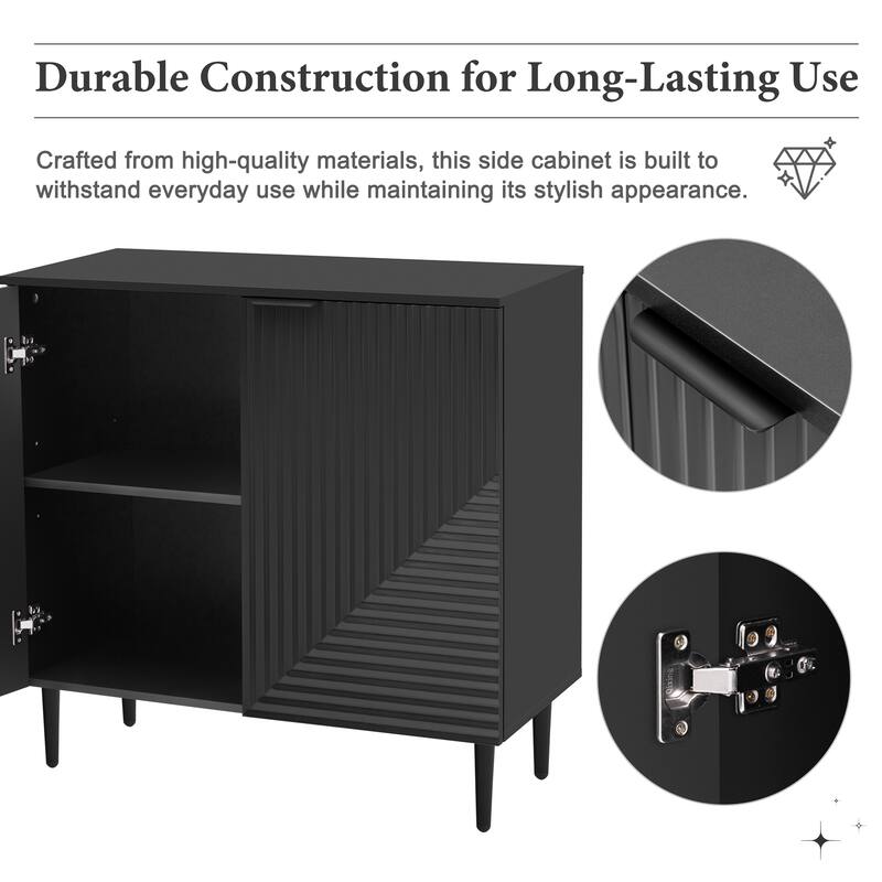 Modern Minimalist Side Cabinet with Adjustable Shelves, Geometric Door Design & Metal Legs for Living Room or Office