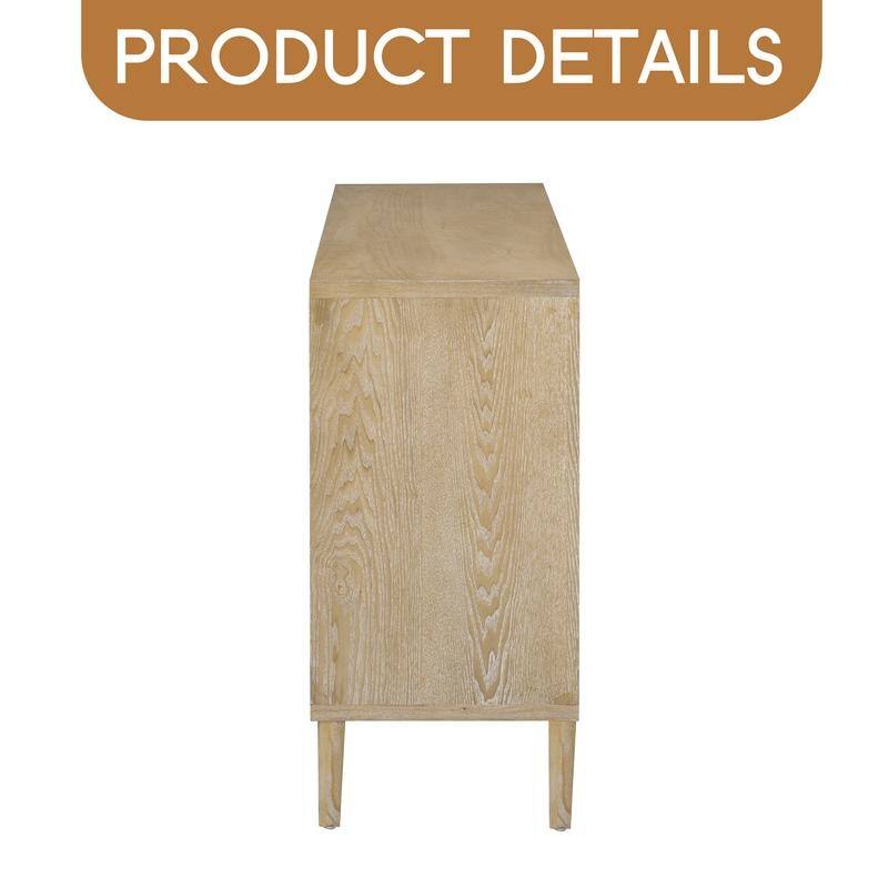 59.8" 4-Door Sideboard,Hidden Handle,Distinctive Solid Ash Veneer Buffet with Storage, Farmhouse Sideboard TV Stand