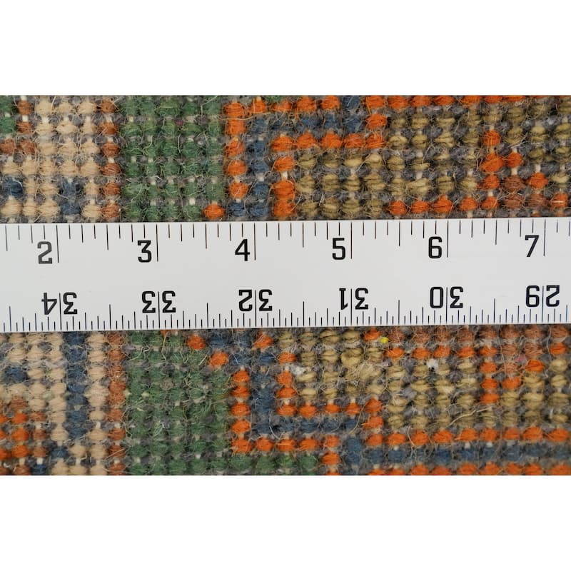 Hand Knotted Oriental 100% Wool Carpet Traditional Geometric Green Kazak Runner Rug - 7' 11'' X 2' 6''