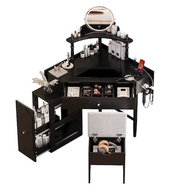 Vanity Dresser with Mirror and Stool Set Storage Drawers Luxury Furniture