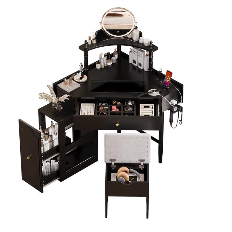 Vanity Dresser with Mirror and Stool Set Storage Drawers Luxury Furniture