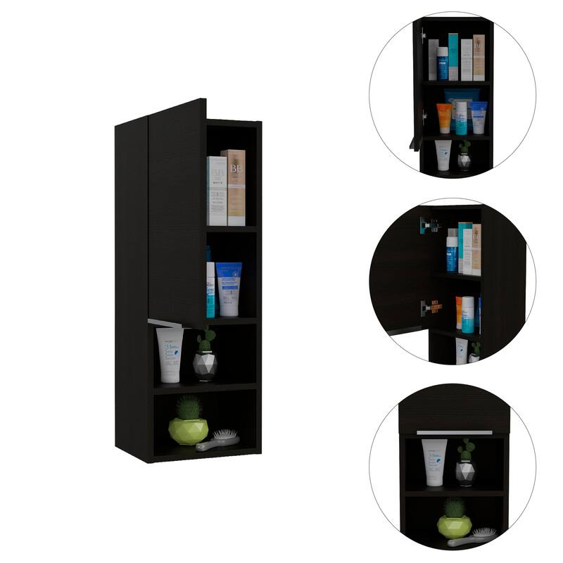 Modern Medicine Cabinet with Two Semi-Open Shelves, Light Oak Finish - Organized Storage for Cosmetics and Toiletries - 11.81X10.04 in - Black + Particle Board
