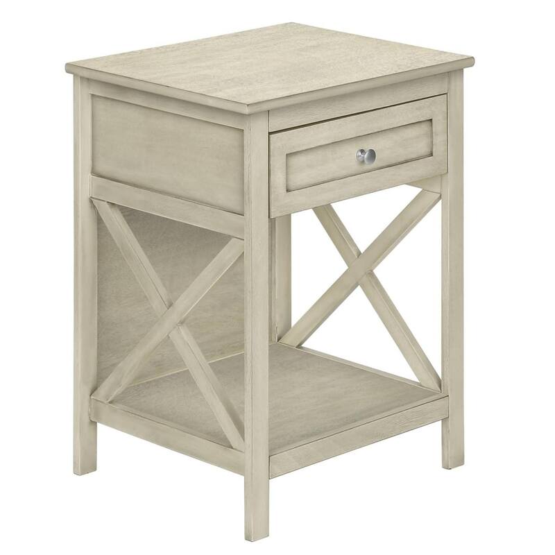 Transitional End Table with Drawer and Lower Shelf X Design Storage