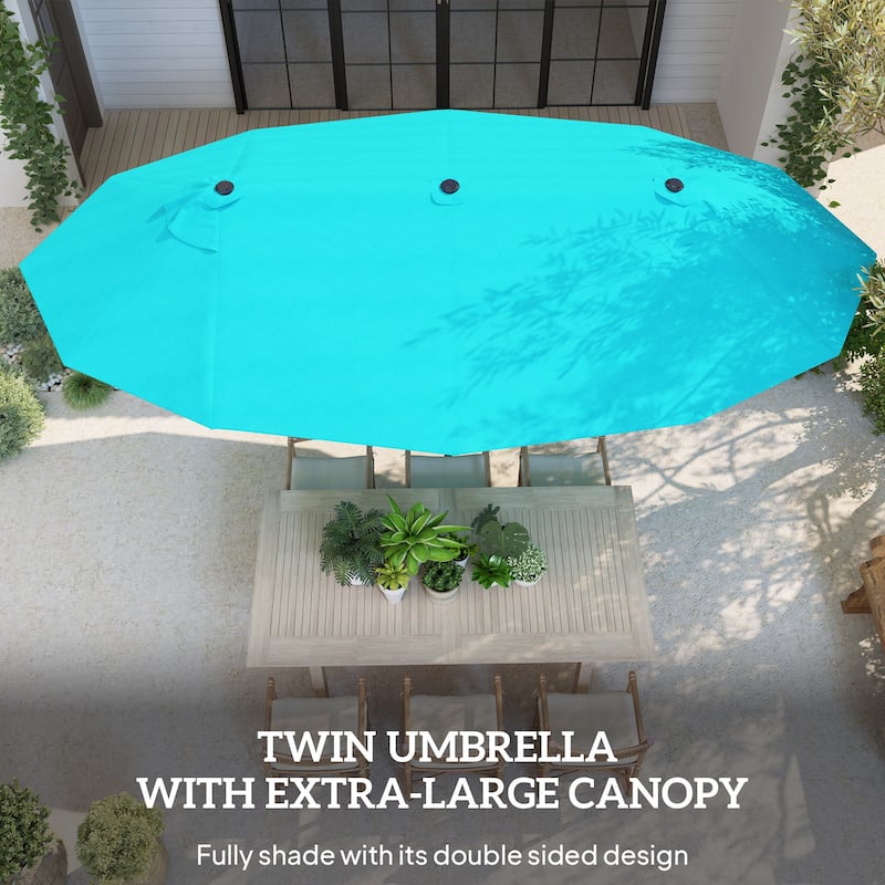 Outsunny 15' Steel Rectangular Outdoor Double Sided Market Patio Umbrella - Blue