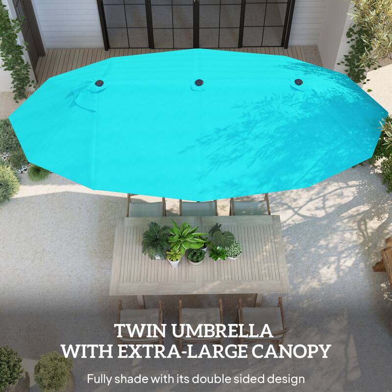 Solar Powered LED Patio Umbrella with UV Protection Outdoor Garden Patio Umbrella with LED Lights Crank Lift