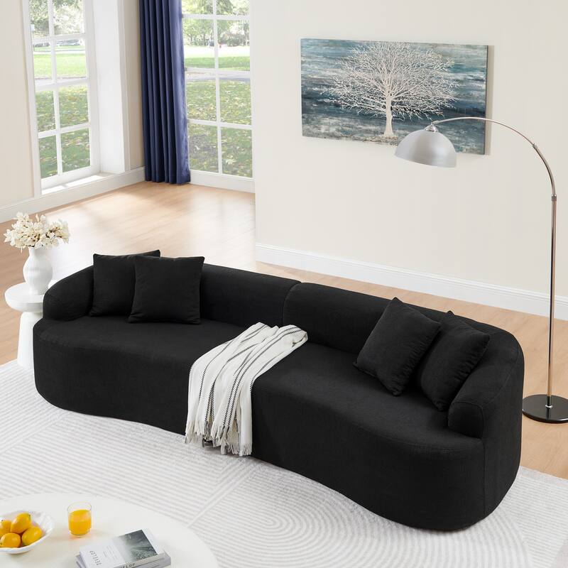 Curved Modular Sectional Sofa, Compressed 4-Seater Foam Couch, Comfy Wool Fabric Upholstered Sofa for Living Room, Bedroom - Black