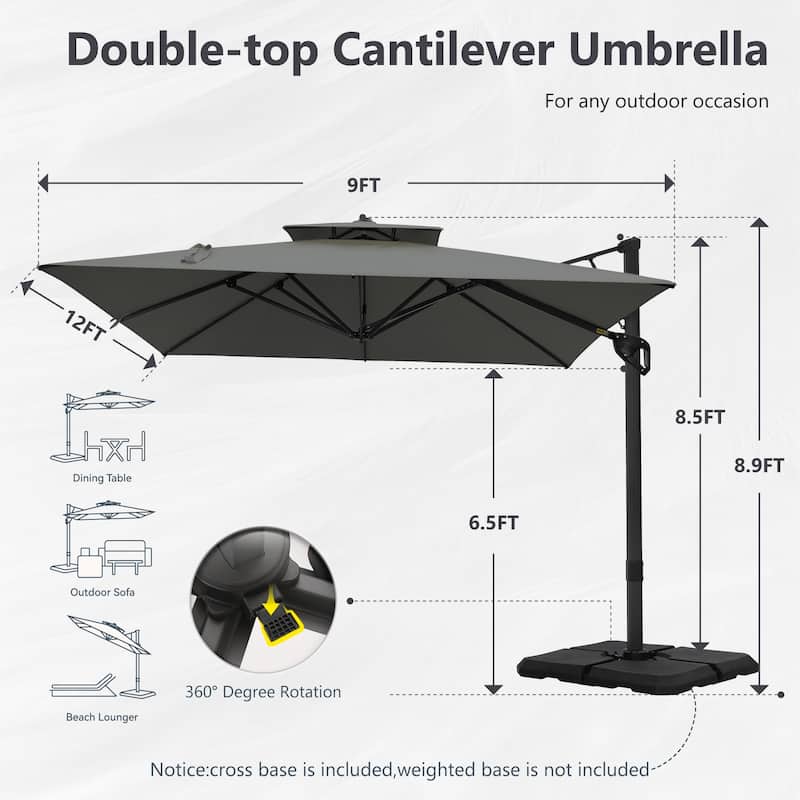 MAISON ARTS 12 FT Automatic Hydraulic Cantilever Umbrella Aluminum Pole 360 Degree Rotation