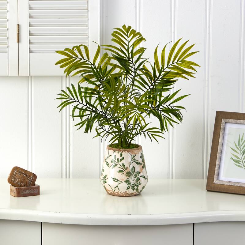 18" Mini Areca Palm Artificial Plant in Floral Vase