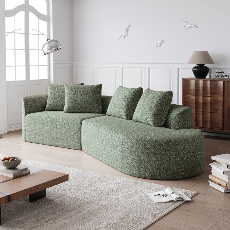 Modular Curved Sectional Sofa, Oversized Chenille Cloud Couch, Compressed Upholstered Sofa with 4 Throw Pillows