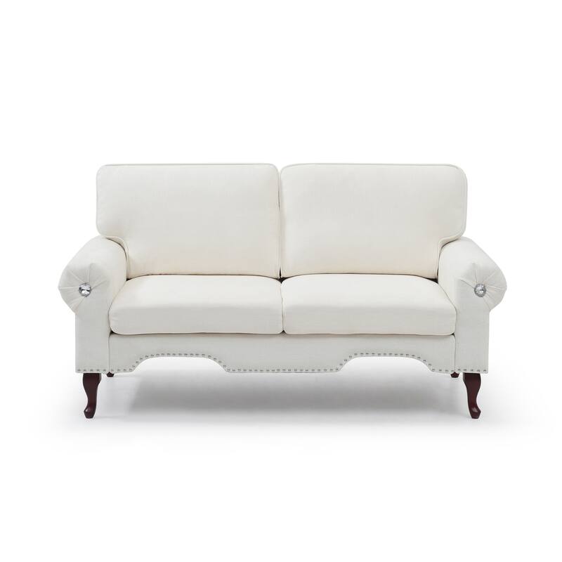 Velvet Upholstered Loveseat Sofa, Small Couch with Tufted Backrest and Wooden Legs, 2 Seater Sofa with Crystal button