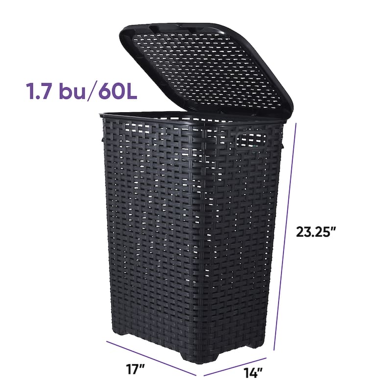 Superio Plastic Wicker Laundry Hamper with Lid Large Capacity - Capacity: 60l