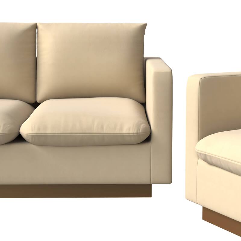 3-Piece Velvet Sofa Set with Brushed Gold Stainless Steel Base Nervo Series