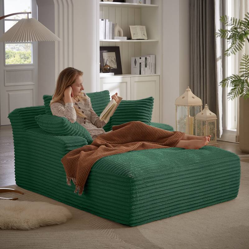 Comfy Sleeper Sofa Corduroy Upholstered Chaise Lounge with Pillows