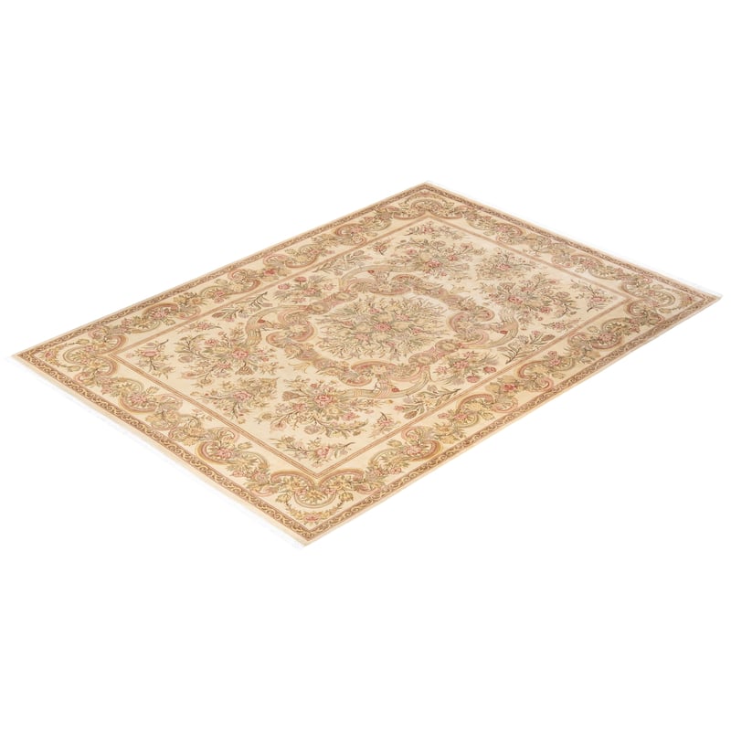 Overton Hand Knotted Wool Vintage Inspired Traditional Mogul Ivory Area Rug - 9 x 12