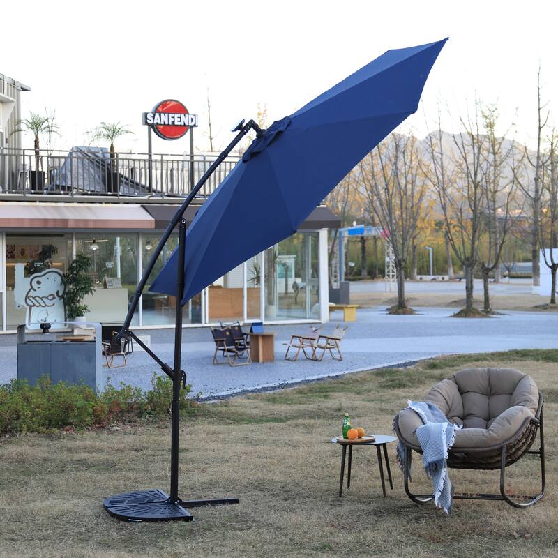 10ft Solar LED Offset Hanging Market Patio Umbrella