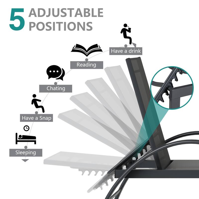 2 Set Lounge Chair for Outside, Pool Chaise Lounge with S-Shaped Armrest