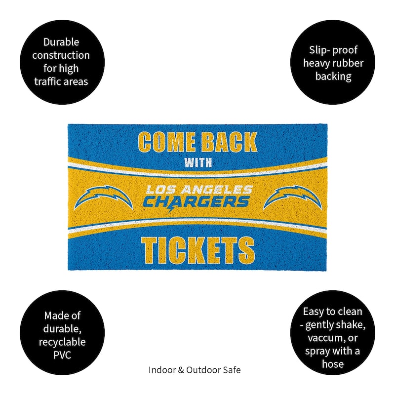 Los Angeles Chargers 28 in. x 16 in. PVC "Come Back With Tickets" Trapper Door Mat