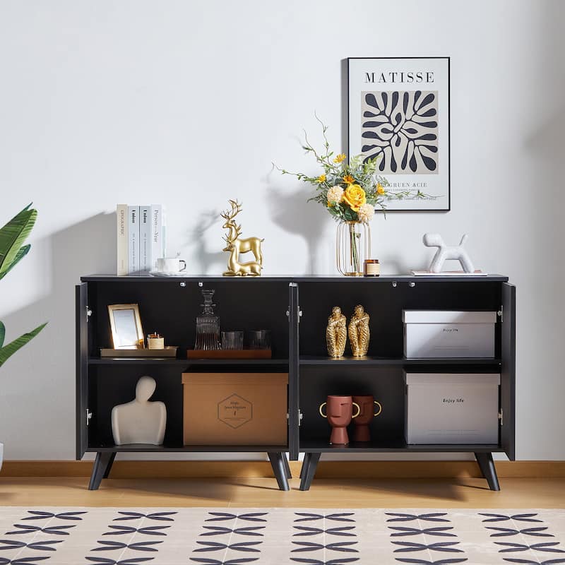 Wooden 2-Door Waveform Sideboard Storage Cabinet
