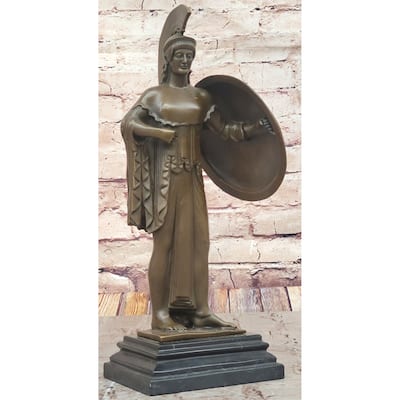 Bronze Sculpture Of Athena With Shield And Helmet By Milo