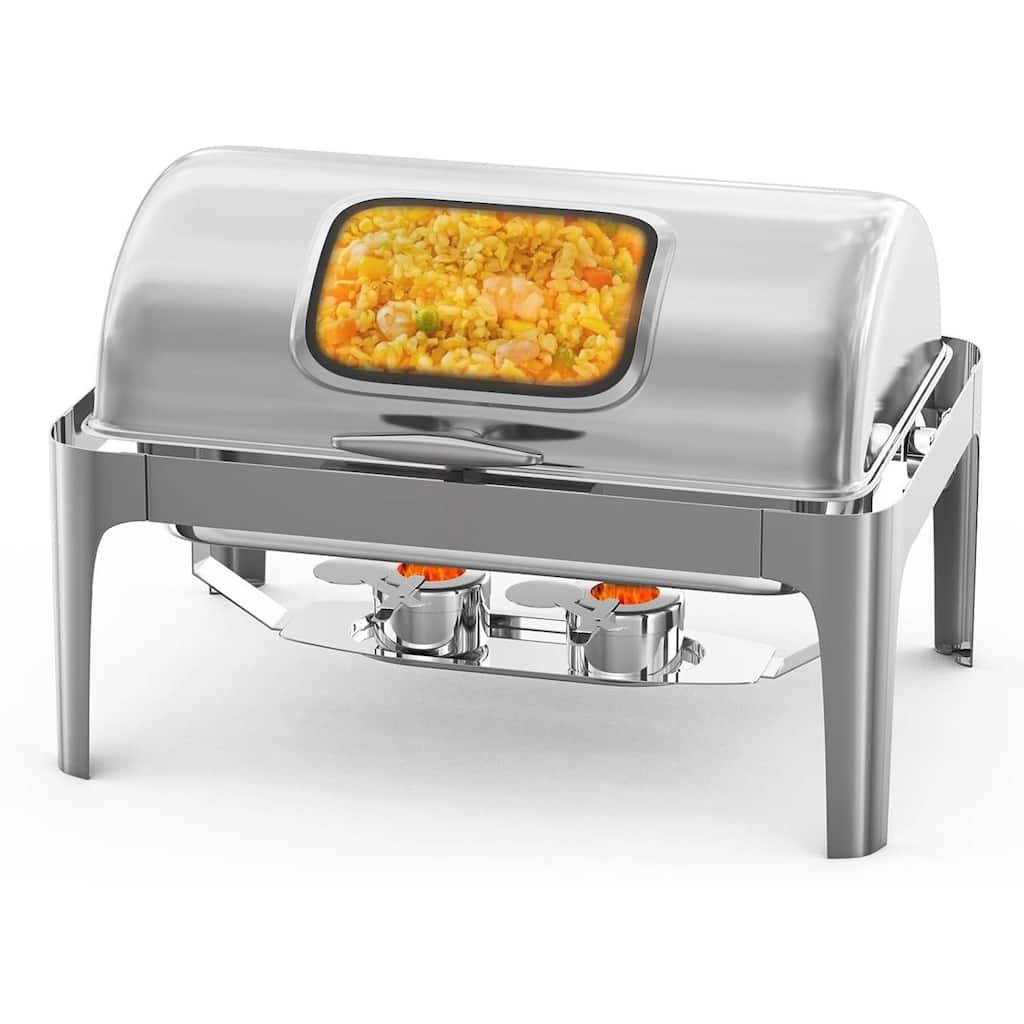 9 QT Roll Top Rectangular Chafing Dish, Food Warmer for Buffet