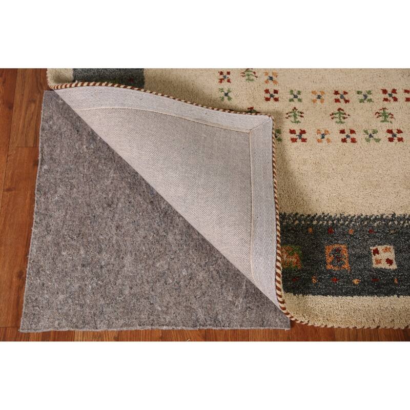 Geometric Beige Gabbeh Area Rug Hand-Tufted Wool Carpet - 5'3" x 7'7"