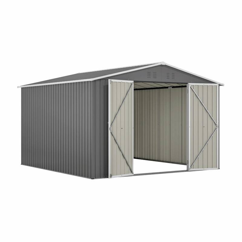 10' x 10' Outdoor Metal Storage Shed, Heavy-Duty Frame with Lockable Double Doors, All-Weather Garden Tool Shed