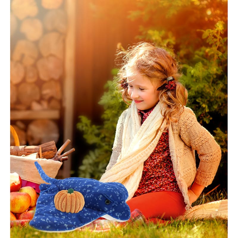 DolliBu Spotted Blue Ray Stuffed Animal with Pumpkin Plush Decor - 17 inches