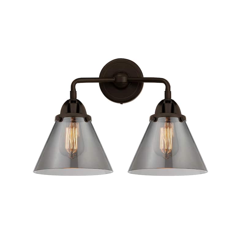 Innovations Lighting Nouveau 2 Cone - 2 Light 16" Bath Vanity Light - Oil Rubbed Bronze/Light Smoke