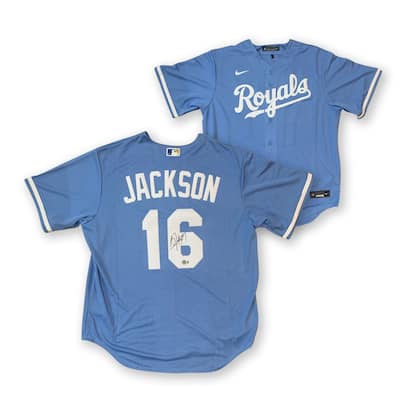 Bo Jackson Autographed Kansas City Royals Signed Nike Baseball Powder Blue Jersey Beckett COA - 8'6" x 11'6"