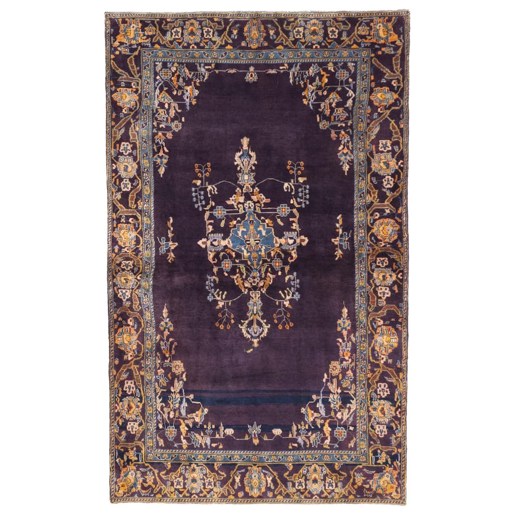 ECARPETGALLERY Hand-knotted Anatolian Vintage Dark Navy Wool Rug - 4'5 x 7'2
