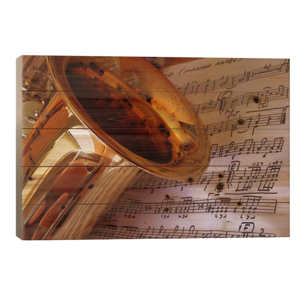 Gold Saxophone Print On Wood by Unknown Artist - Multi-Color