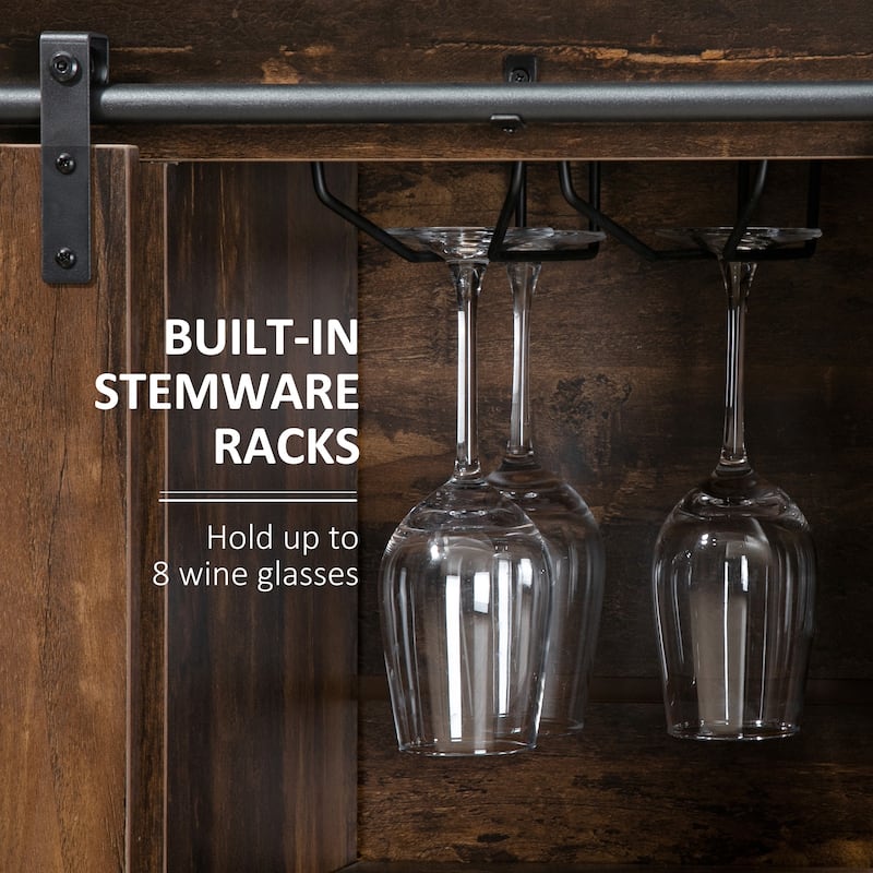 Industrial Sideboard Buffet Cabinet, Kitchen Cabinet with Sliding Barn Doors, Coffee Bar Cabinet with Stemware Racks