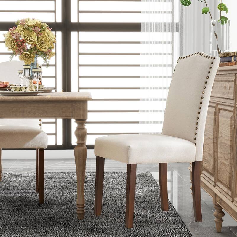 Dining Chairs Set of 2/4/6 , Modern Upholstered High-end Dining Room Chair with Nailhead Back Solid Wood Legs, Fabric Side Chair